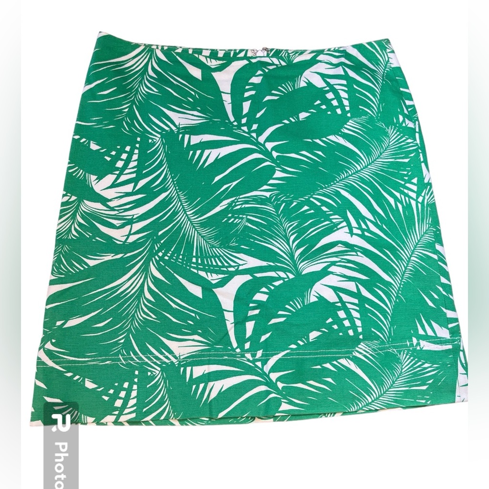 Talbots Women’s Palm Kelly Green/White Tropical Print Skirt Sz 8P Resortwear